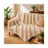 Ertürk Store Premium Pamuklu Lilyana Koltuk Örtüsü 170X210 Cm; Çift Taraflı Dekoratif Şal, Tekli, Üçlü, Kanepe, Çekyat ve Berjer Için Koruyucu, Kaymaz, Nefes Alan, Yıkanabilir, Modern Çizgili Tasarım (Krem) - Çok Renkli