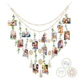 ERUOAEY Yapay Okaliptüs Duvara Asılan Fotoğraf Teşhir Dekoru, Ahşap Boncuklar Garland Sahte Yeşillik Üzümleri Yatak Odası, Banyo, Oturma Odası, Ofis için Ahşap Klipsli Boho Duvar Dekorasyonu
