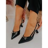 Erva'nın Butiği Kadın Siyah Deri (Moss) Stiletto Toka Detaylı İnce Topuklu Ayakkabı 7 cm Yükseklikte Jurdan Taban