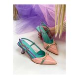 Erva'nın Butiği Pembe Yeşil Deri (Moss) Toka Detay Kadın Stiletto