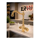 Ervu Yapı Altın Gold Arıtmalı Rustik Mutfak Eviye Musluk (SICAK SOĞUK GİRİŞLİ, PİRİNÇ MALZEME)