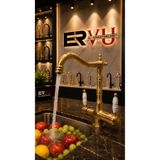 Ervu Yapı Mat Altın Arıtmalı Rustik Mutfak Eviye Musluk (SICAK SOĞUK GİRİŞLİ, PİRİNÇ MALZEME)