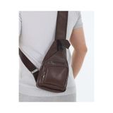 Erzeno Hakiki Deri Erkek Kahverengi Çapraz Askılı Çanta / Çapraz Göğüs Çantası Omuz Çantası Body Bag