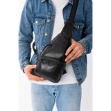 Erzeno Hakiki Deri Erkek Siyah Çapraz Askılı Çanta/Çapraz Göğüs Çantası Omuz Çantası Body Bag Siyah