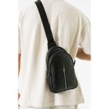 Erzeno Hakiki Deri Unisex Omuz Çanta | Unisex Çanta | Hakiki Deri Bodybag | Gerçek Deri Tek Kol Freebag Siyah-Siyah