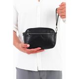 Erzeno Siyah Hakiki Deri Bilek Askılı ve Çıkarılabilir Omuz Askılı Erkek El Portföy&Clutch Bakım Çantası Siyah