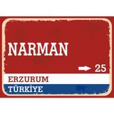 Erzurum Narman Retro Sokak Yön Tabelası Vintage Pvc Dekota Uv Poster Yapışkanlı 35X25 - Kırmızı - Beyaz