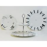 Es Dekor 2 Katlı Servis Happy Cats Tabak Sunum Yeni Koleksiyon Porselen 27-20 cm Metal Saplı Beyaz 1 Adet