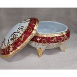 Es Dekor Beyaz Kırmızı Gold Çiçekli Italyan Malı Limoges Porselen Şekerlik 20X16CM , 13 cm Yükseklik