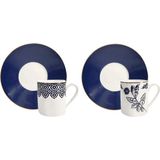 Es Dekor Blue 2'li Türk Kahve Fincan 90 ml Set Sofra Ürün Mavi Porselen Çiçekli Gold Yaldız Hediyelik