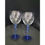 Es Dekor Mavi Ayaklı Kristal Şarap Kadehi 2’li Set – El Üfleme Cam Gövde, Zarif Sofra Şıklığı, 19 cm - 2li