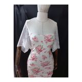 es moda shop Ariane desenli şifon kısa kollu şal kırık beyaz-pembe