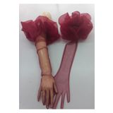 es moda shop Gemma Organze Firfirlı Parti Eldiveni Uzun Bordo
