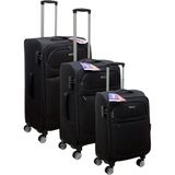 Es Polo Trip Siyah Kabin (Küçük) Orta ve Büyük Boy 3'lü Carry-On Lüks Kumaş Valiz Seti ES0011 - Üçlü Set