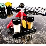 Esa Store Peçetelik ve Kürdanlıklı 2li Baharatlık Seti Piano Black Renkli - Siyah - Siyah