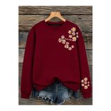 ESADE Kadın Good Vibes Papatya Kol Baskılı Rahat Kalıp Bisiklet Yaka Bordo Sweatshirt