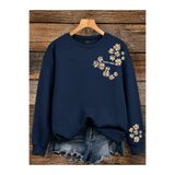 ESADE Kadın Good Vibes Papatya Kol Baskılı Rahat Kalıp Bisiklet Yaka Lacivert Sweatshirt