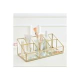EsaDesign Ayna Tabanlı Pirinç Masaüstü Organizer | Vernikli Gold Makyaj Düzenleyici 30x15x12 cm