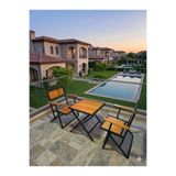 ESAMETAL MOBİLYA 2+1 Bahçe Mutfak Balkon Gürgen 3'lü Bistro Set Katlanır Masa Sandalye Takımı 60x60masa