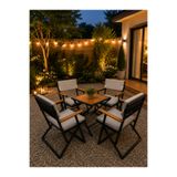 ESAMETAL MOBİLYA 4+1 GRİ UV Minderli Bahçe Mutfak Balkon Bistro Set Katlanır Masa Sandalye Takımı 60x60 masa