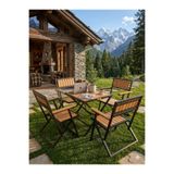 ESAMETAL MOBİLYA 4+1 Metal Ahşap Bahçe Mutfak Balkon Bistro Set Katlanır Masa Sandalye Takımı 60x60masa