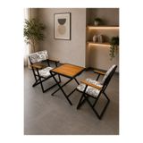 ESAMETAL MOBİLYA Minderli Balkon Bahçe Mutfak Balkon 3lü Bistro Set Katlanır Masa Sandalye Takımı 60x60 masa