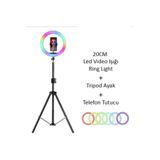 esareticaret 20 cm RGB LED Işık, Çok Renkli, Tripod Selfie Çubuğu, Telefon Tutucu, TikTok Işığı Seti