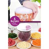 esareticaret 5 Bıçaklı İpli El Rondosu, Pratik Sebze Doğrayıcı, 800 ml, Şeffaf