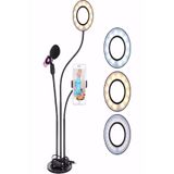 esareticaret Profesyonel Masaüstü Telefon Tutuculu Mikrofon Standı Selfie Işığı 4 in 1, LED Ring Light, Siyah