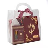 Eşarp + Takke + Seccade + Tesbih + Esans + Raşel Yasin Hediye Seti (Çanta Boy, Bordo)