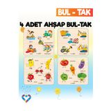 esatoys Eğitici 4 Adet Bul-Tak Oyuncak Taşıtlar, Meyveler, Sebzeler ve İş Makineleri
