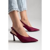 ESATSANİ Bordo Saten Arka Açık 9 cm İnce Topuklu Özel Günler Davet Stiletto Kadın Ayakkabı