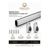 ESBH Krom Oval Paslanmaz Metal Dolap Içi Askı Borusu 124.5CM + 2 Adet Flanş + Vida
