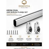 ESBH Krom Oval Paslanmaz Metal Dolap Içi Askı Borusu 55CM + 2 Adet Flanş + Vida