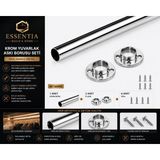 ESBH Krom Yuvarlak Askı Borusu Flanşlı Set 140 cm – Paslanmaz Metal Gardırop ve Dolap Içi Askılık Sistemi