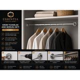 ESBH Krom Yuvarlak Askı Borusu Flanşlı Set 99 cm – Paslanmaz Metal Gardırop ve Dolap Içi Askılık Sistemi