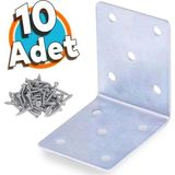 ESBH L Demir Köşebent 50X50X40 mm 10 Adet Güçlü Mobilya Dolap Raf Köşe Bağlantı Gönye Sabitleme Vida Hediyeli