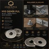 ESBH M10 Demir Pul 26 mm – Geniş Yüzeyli Çelik Rondela ( 10 Adet ) - Nikel Saten