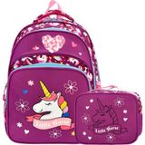 Esbuik Yeni Sezon Ortopedik Unicorn Desenli Okul Çantası + Beslenme Çantası Seti - Koyu Mor - Mavi