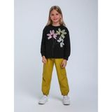 Escabel Kız Çocuk Çiçek Işlemeli Tasarım Sweatshirt - Siyah - 8 - 9 Yaş