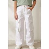 Escabel Kız Çocuk Gabardin Pantolon Kargo Cep Detaylı 5-9 Yaş, Beyaz - 7 Yaş
