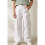 Escabel Kız Çocuk Gabardin Pantolon Kargo Cep Detaylı 5-9 Yaş, Beyaz - 8 Yaş