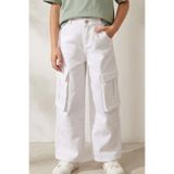 Escabel Kız Çocuk Gabardin Pantolon Kargo Cep Detaylı 5-9 Yaş, Beyaz