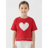 Escabel Kız Çocuk Kalp Detaylı T-Shirt 36172 Kırmızı - 14 Yaş