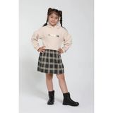 Escabel Kız Çocuk Kapüşonlu Sweat Shirt Ekose Etekli Bej Elbise - 8 Yaş