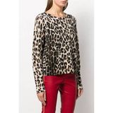 Escada Leopar Desenli Bisiklet Yaka Yün Triko Kazak - XL - Kahve