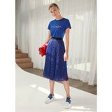 Escada Sport Beli Lastikli Desenli Pileli Midi Boy Lacivert Etek - 38