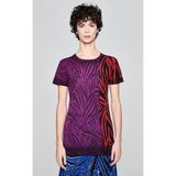 Escada Sport Renk Bloklu Zebra Desenli Kısa Kol Yün Triko Kazak - Mor