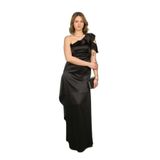 Escoll Kadın Tek Omzu ve Kolu Volanlı Saten Abiye Elbise 1833 Siyah
