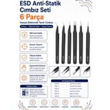 Esd Anti-Statik Cımbız Seti 6 Parça Hassas Elektronik Tamir Cımbızı